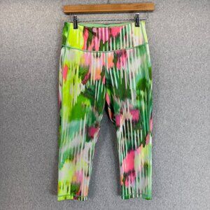 Athleta Womens Pink Green Cropped Leggings Workout Wailea Chaturanga Capri Small
